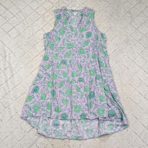 J. Crew Dress Womens L Purple Green Floral Tiered Cover Up Sleeveless Travel